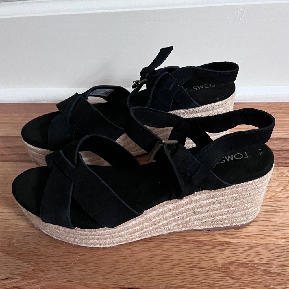 Toms Willow Platform Sandal Black Womens Size 9